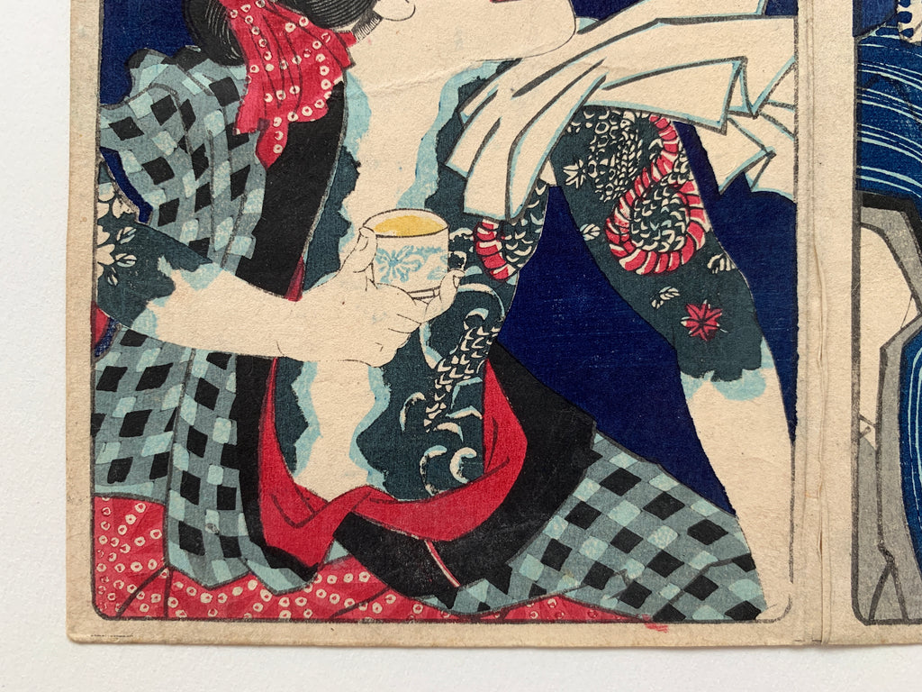 “Onoe Kikugorō / Ten Hitoyoshi Saburō” (Kunichika, 1870)