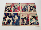 4 diptychs (8 prints) / UKIYO-E WOODBLOK PRINTS (Kunichika, 1870)