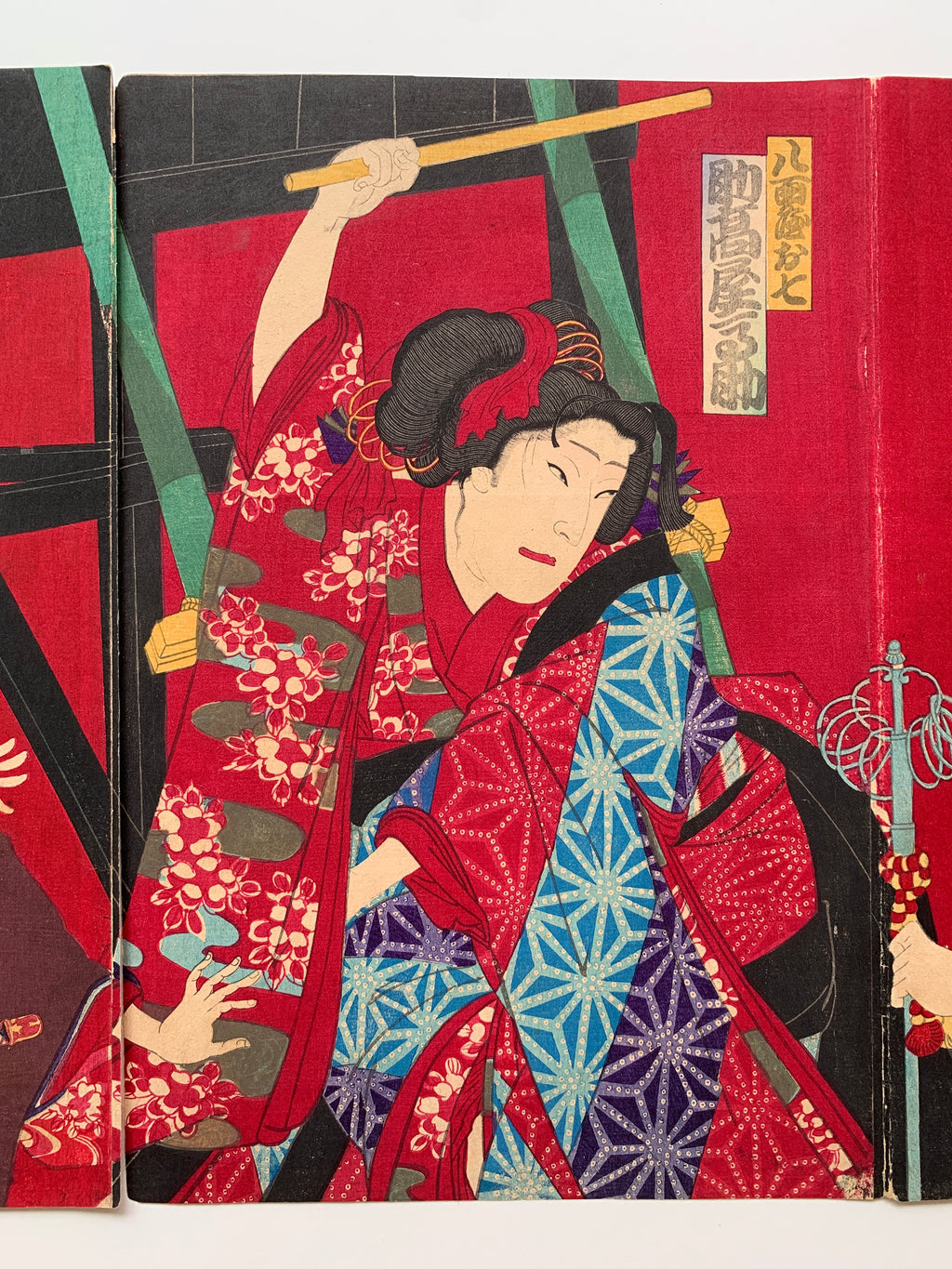 Triptych / UKIYO-E WOODBLOK PRINTS - Shochikubai Yushima no Kakegaku (Kunichika, 1882)