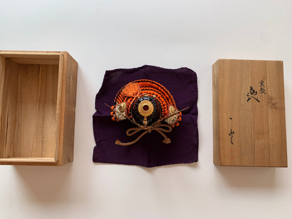 Miniature of Armor of Sanemori Saito (from the 12th century), one of the Sengoku Warlords.  By Icchu Kato, with paulownia box.