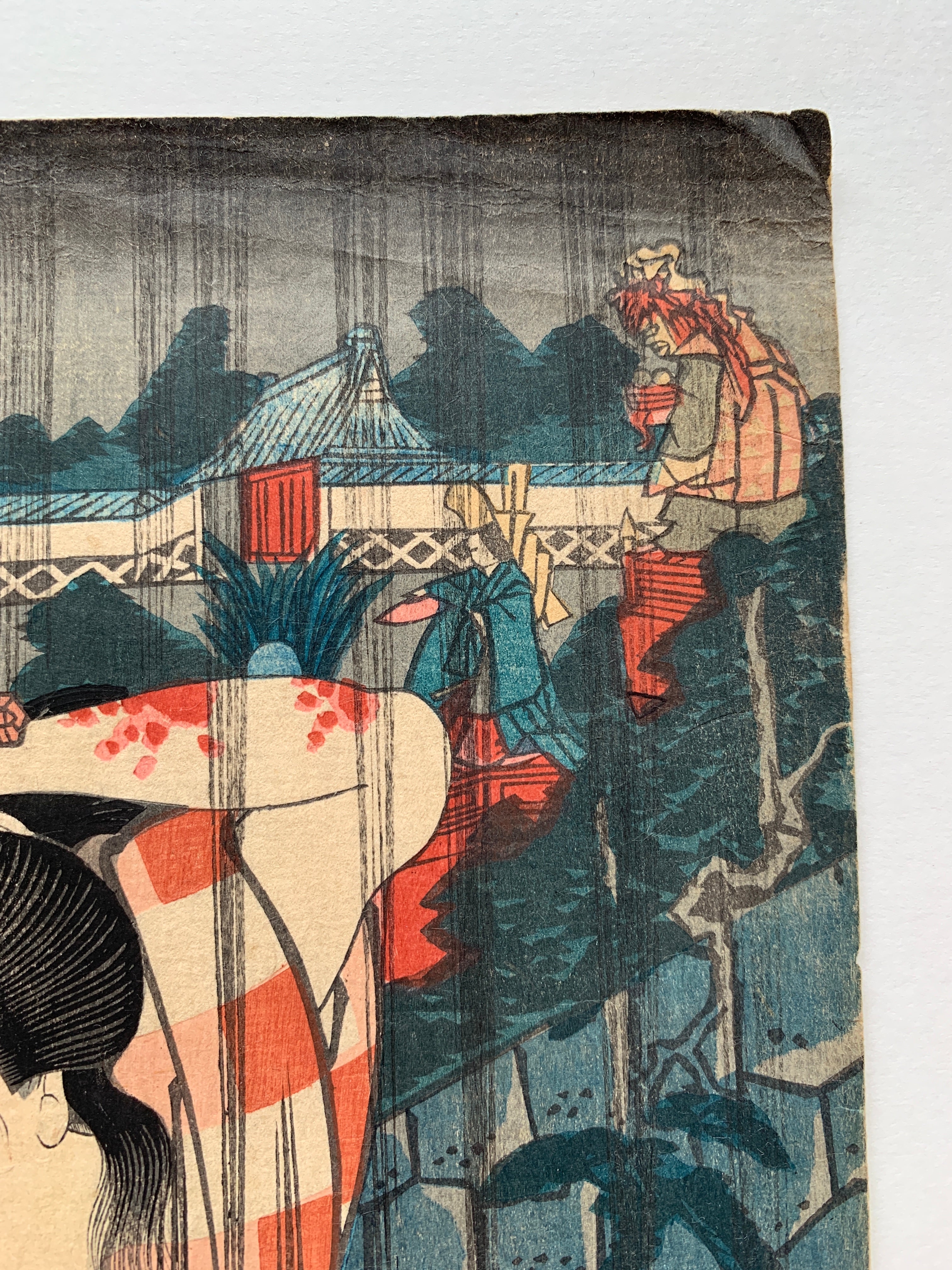 Seki Sanjûrô III as Mikawaya no Giheiji no Obaa and Bandô Shûka I as Danshichi Okaji (Kuniyoshi, 1852)