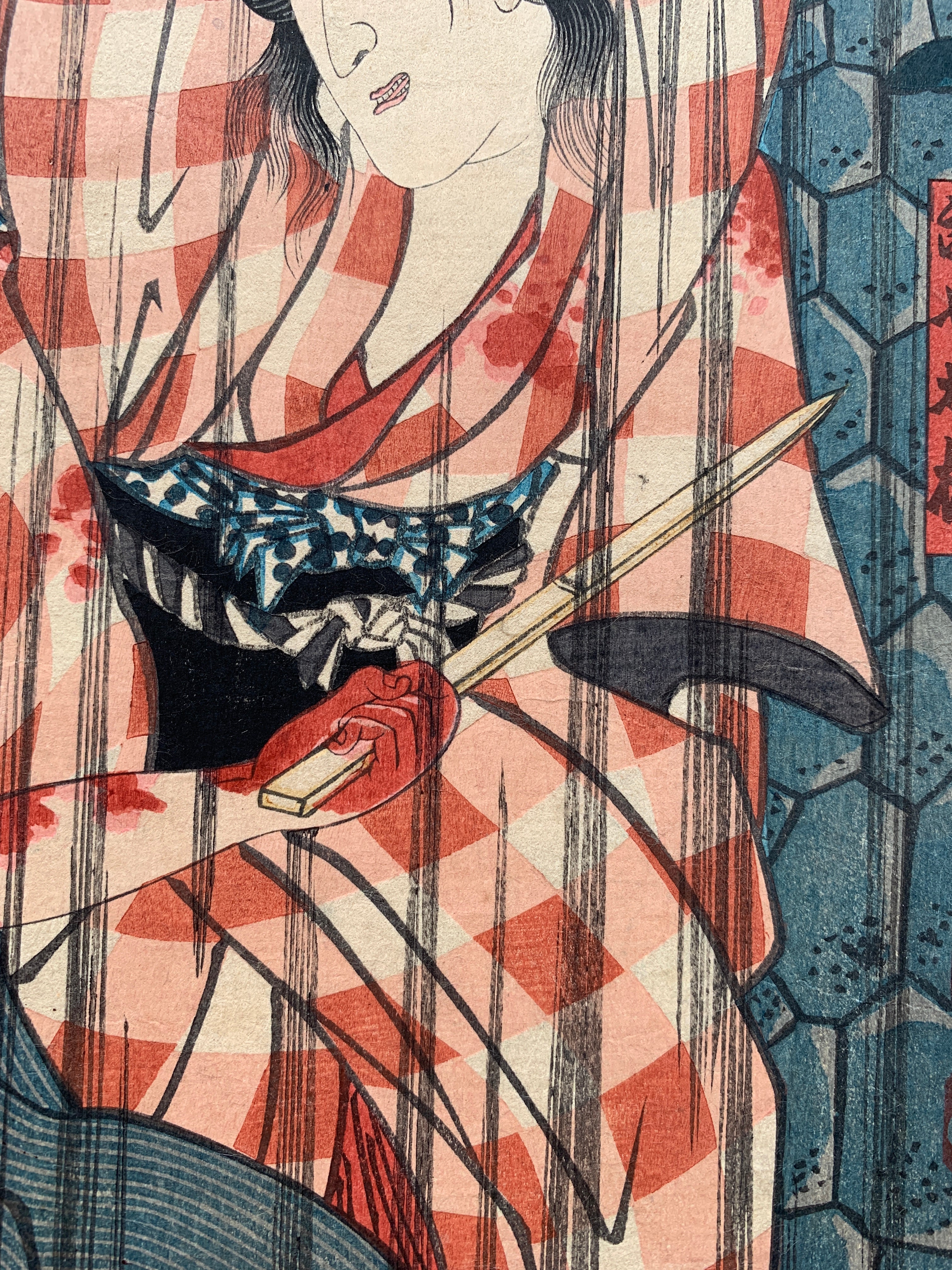 Seki Sanjûrô III as Mikawaya no Giheiji no Obaa and Bandô Shûka I as Danshichi Okaji (Kuniyoshi, 1852)