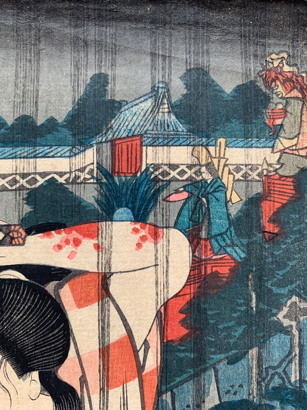 Seki Sanjûrô III as Mikawaya no Giheiji no Obaa and Bandô Shûka I as Danshichi Okaji (Kuniyoshi, 1852)