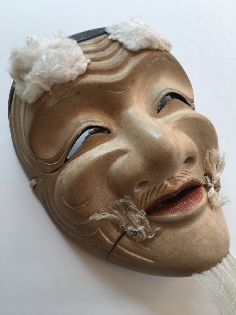 Mask of OKINA by Masahiko Matsumoto. /(with quilted textile bag and a paulownia box)