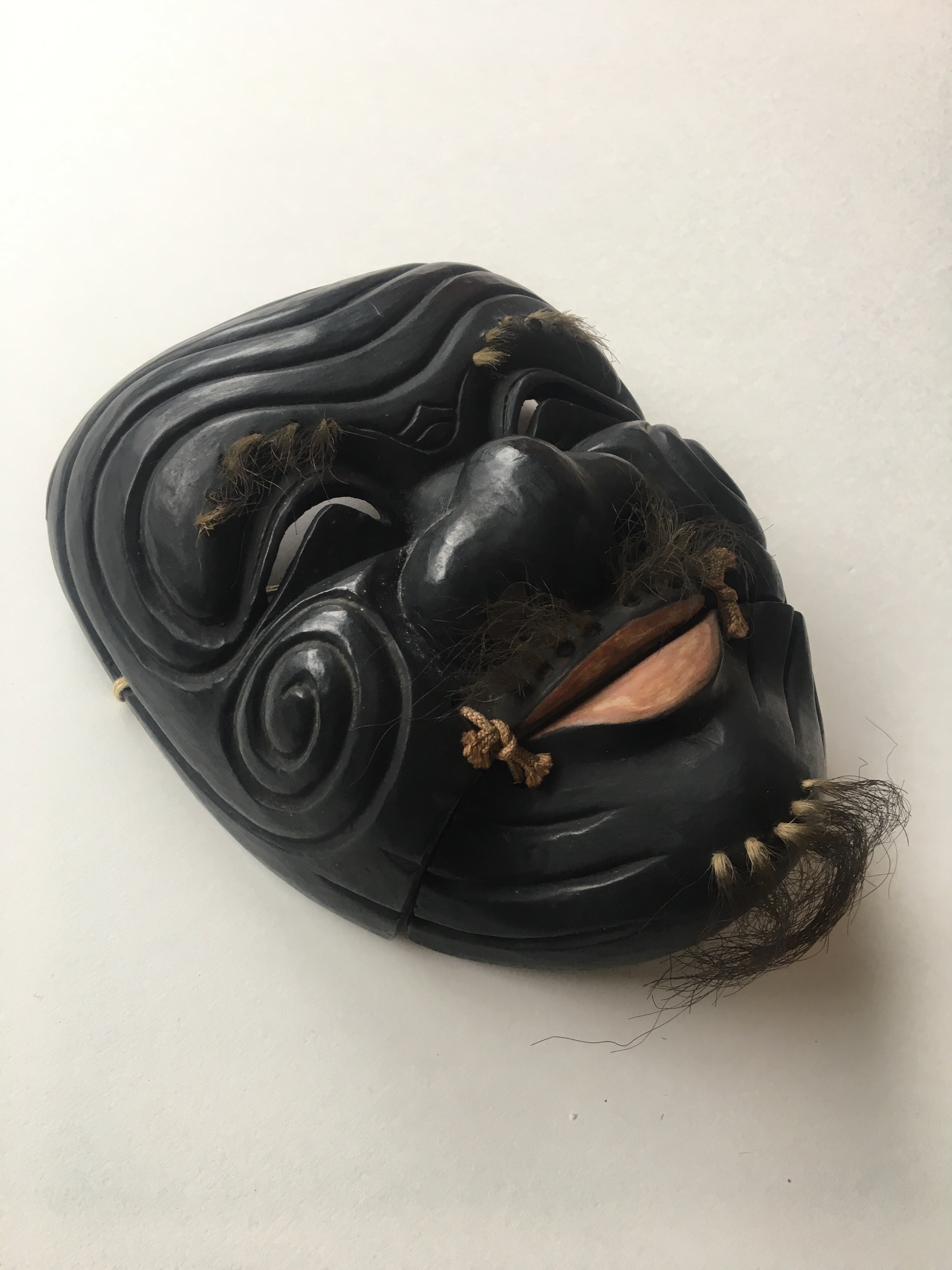 Hand carved wooden Noh Mask "OKINA" (old man)