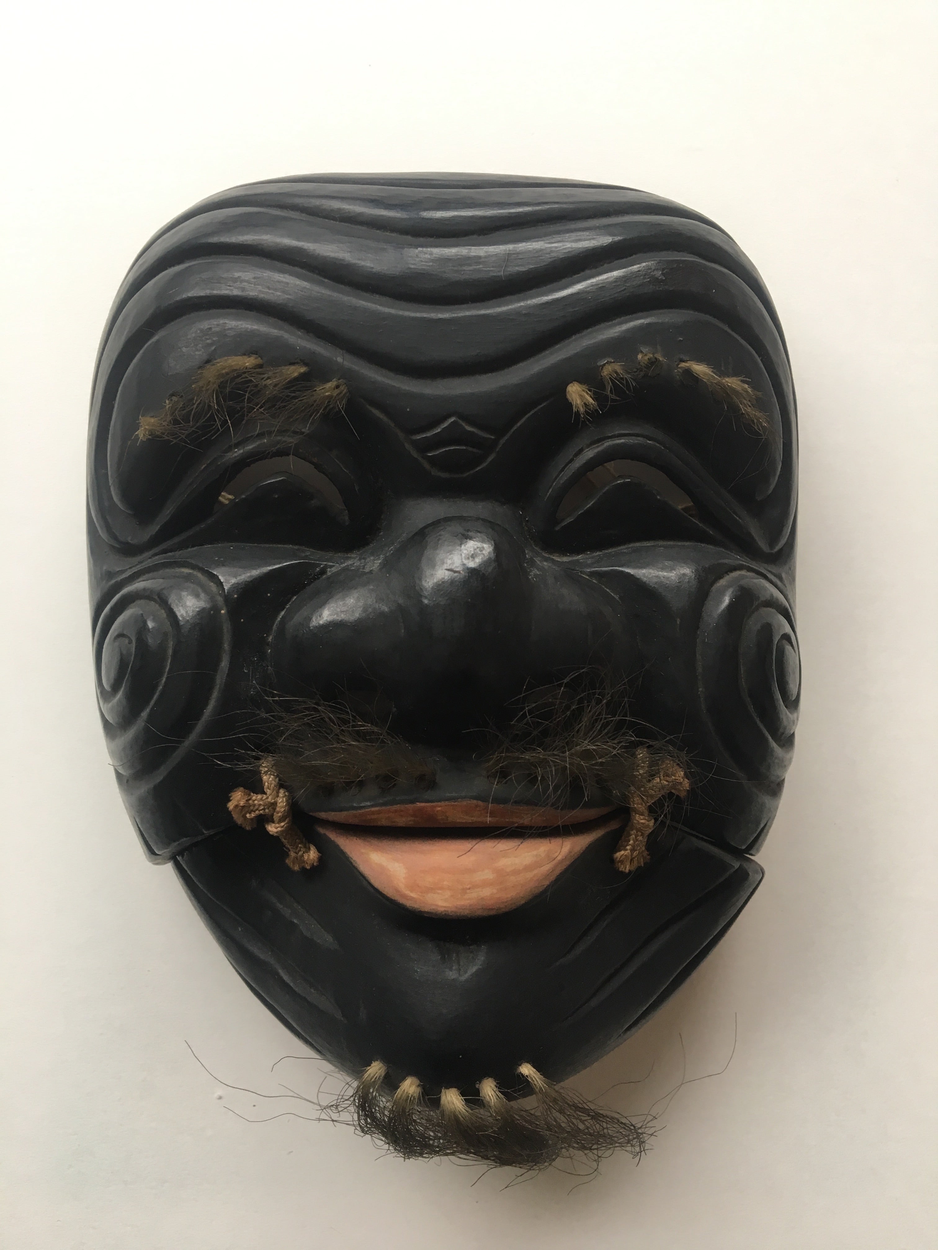 Hand carved wooden Noh Mask "OKINA" (old man)