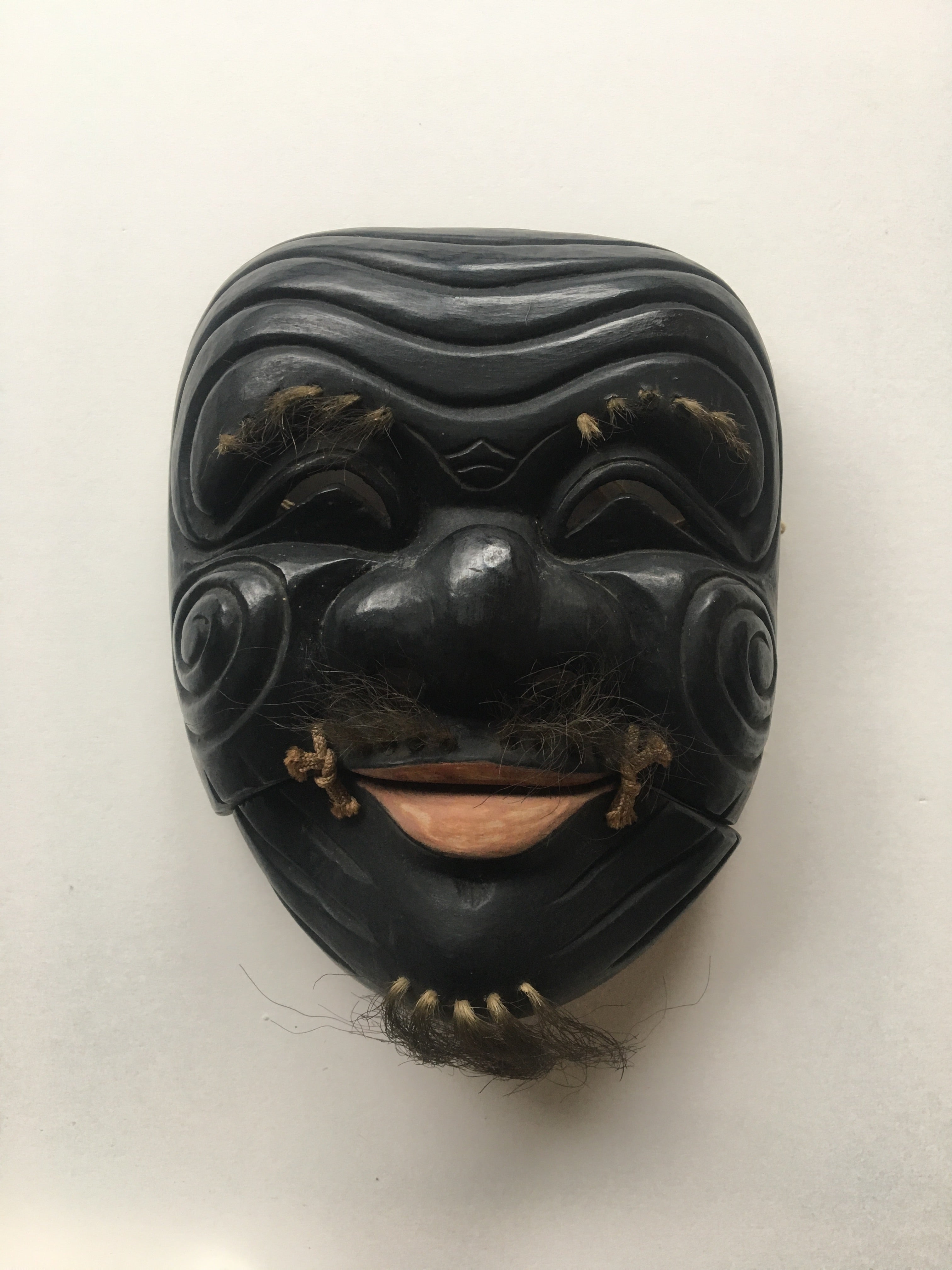 Hand carved wooden Noh Mask "OKINA" (old man)