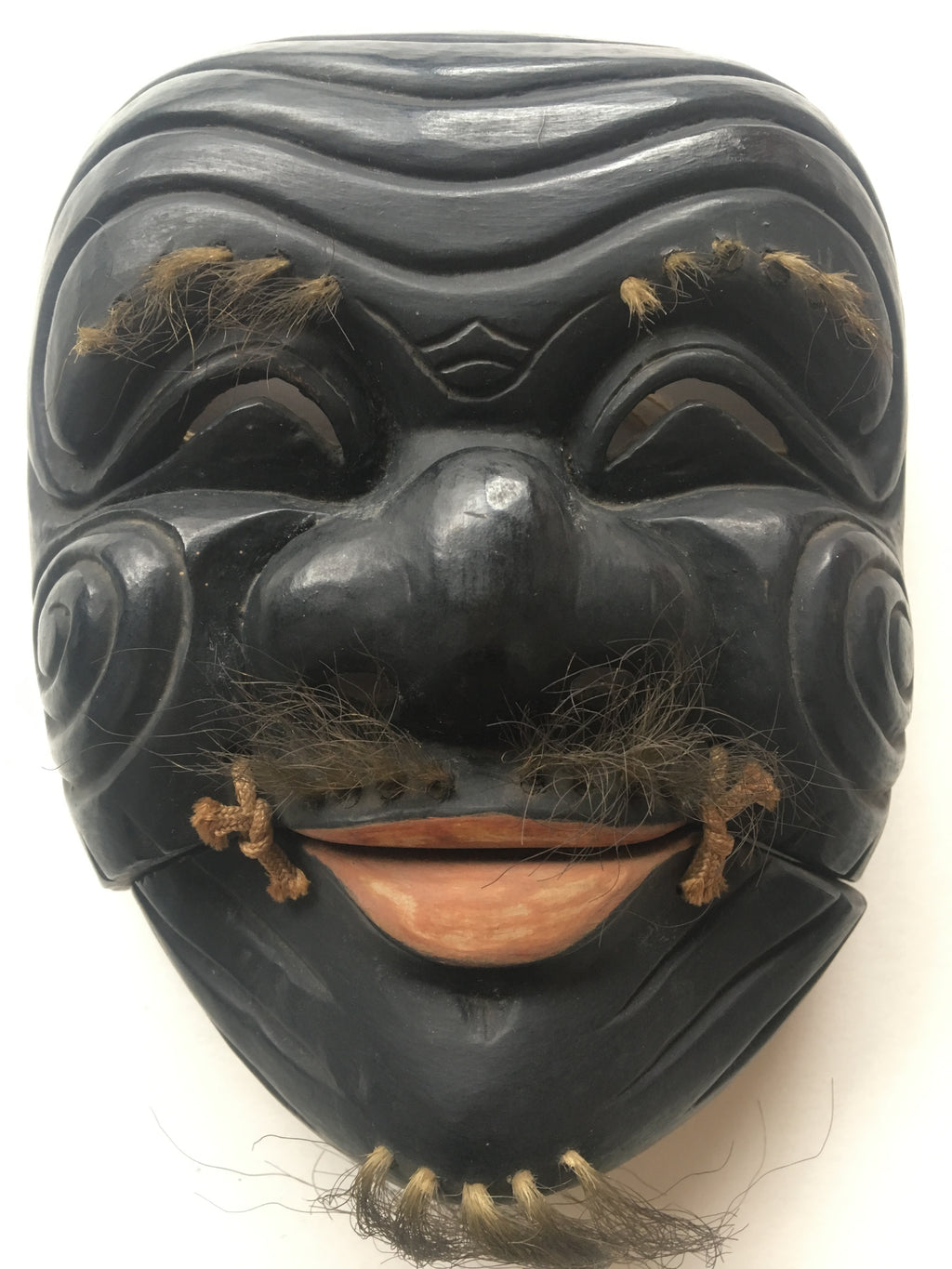 Hand carved wooden Noh Mask "OKINA" (old man)