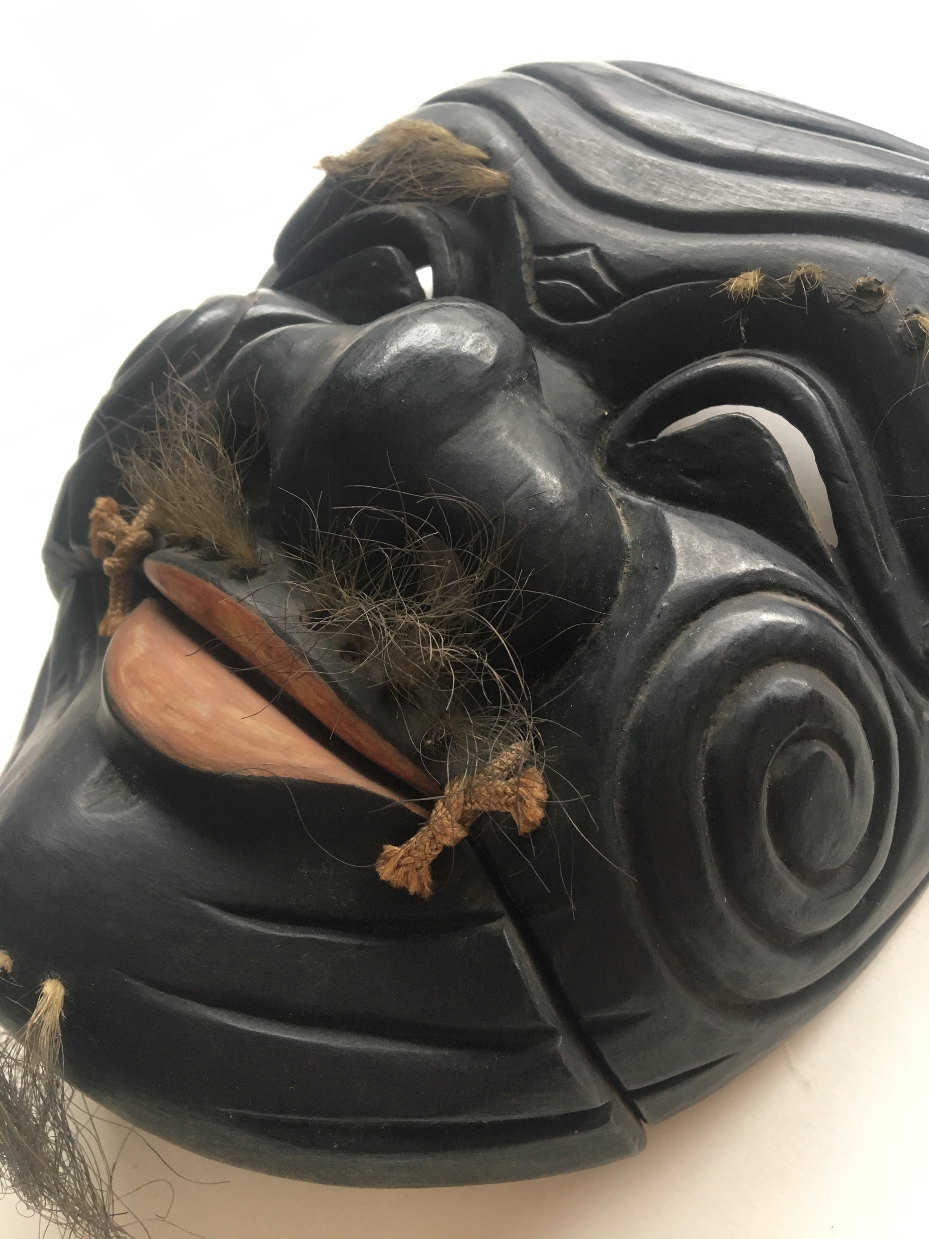 Hand carved wooden Noh Mask "OKINA" (old man)
