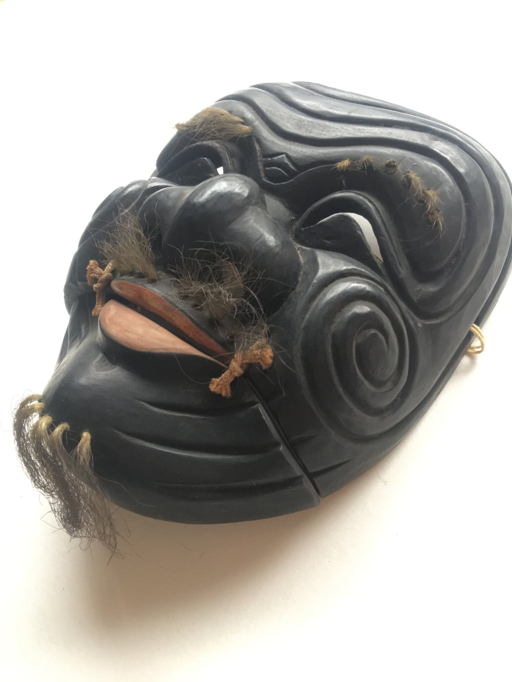 Hand carved wooden Noh Mask "OKINA" (old man)