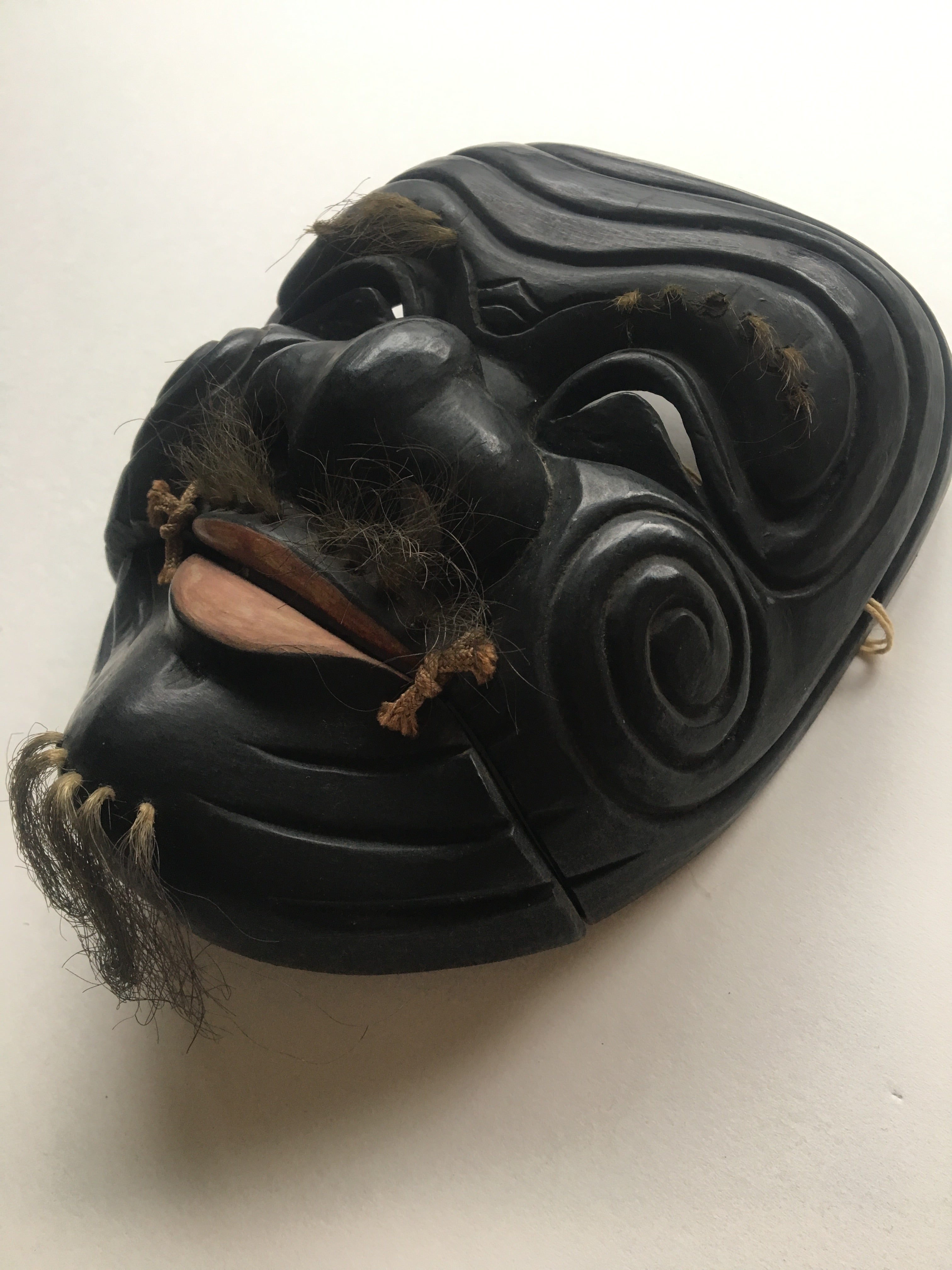 Hand carved wooden Noh Mask "OKINA" (old man)