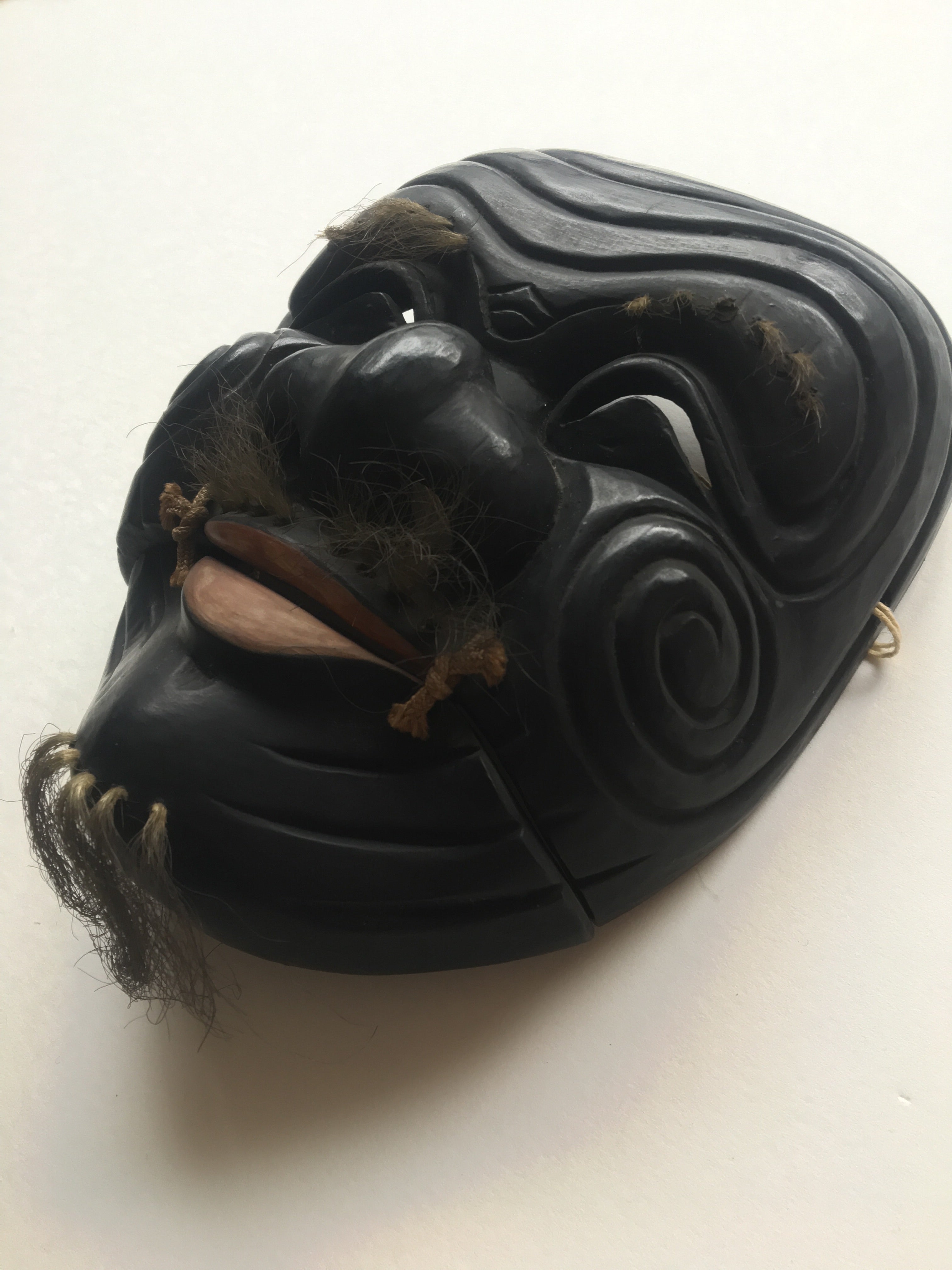Hand carved wooden Noh Mask "OKINA" (old man)