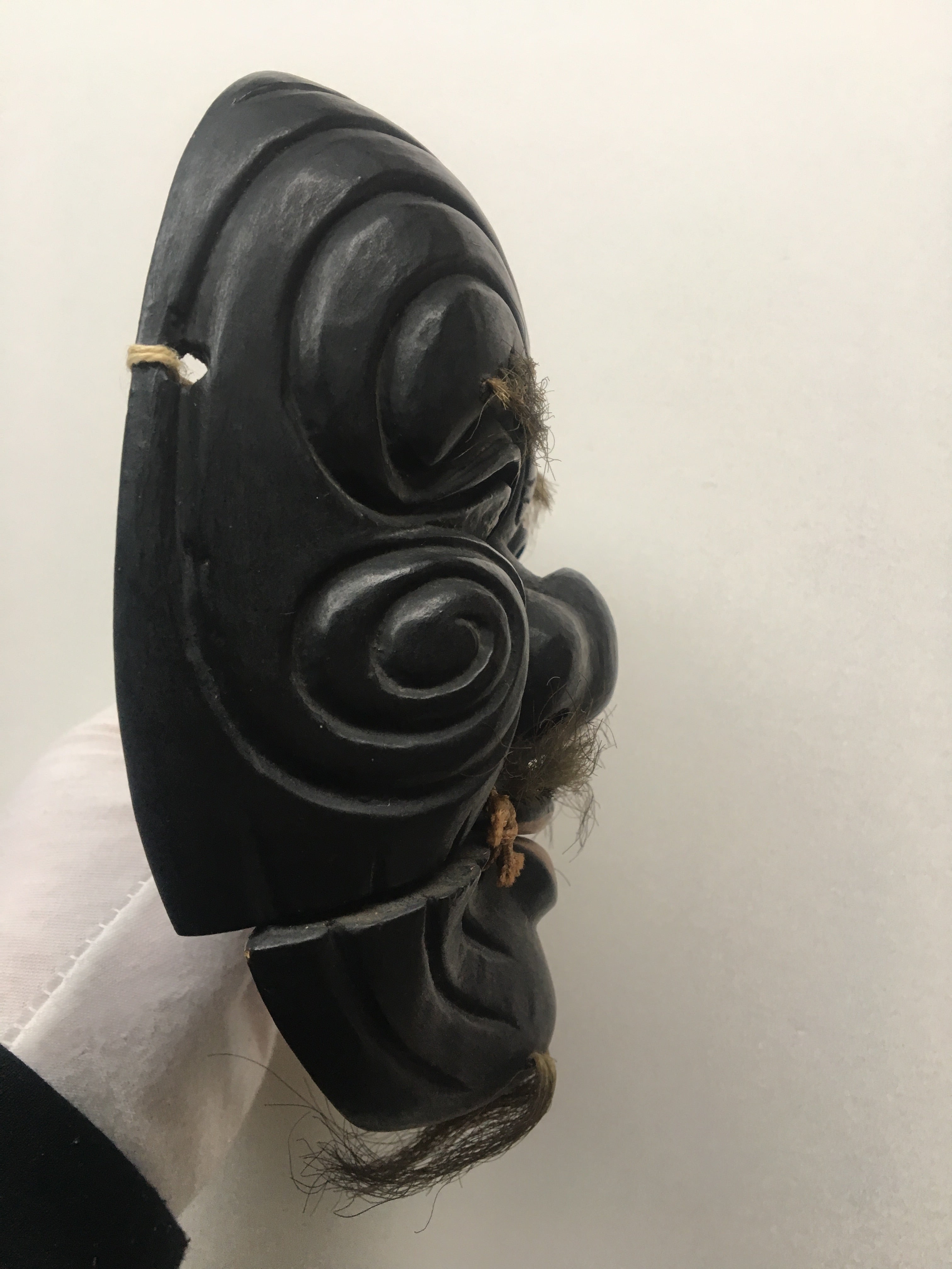 Hand carved wooden Noh Mask "OKINA" (old man)