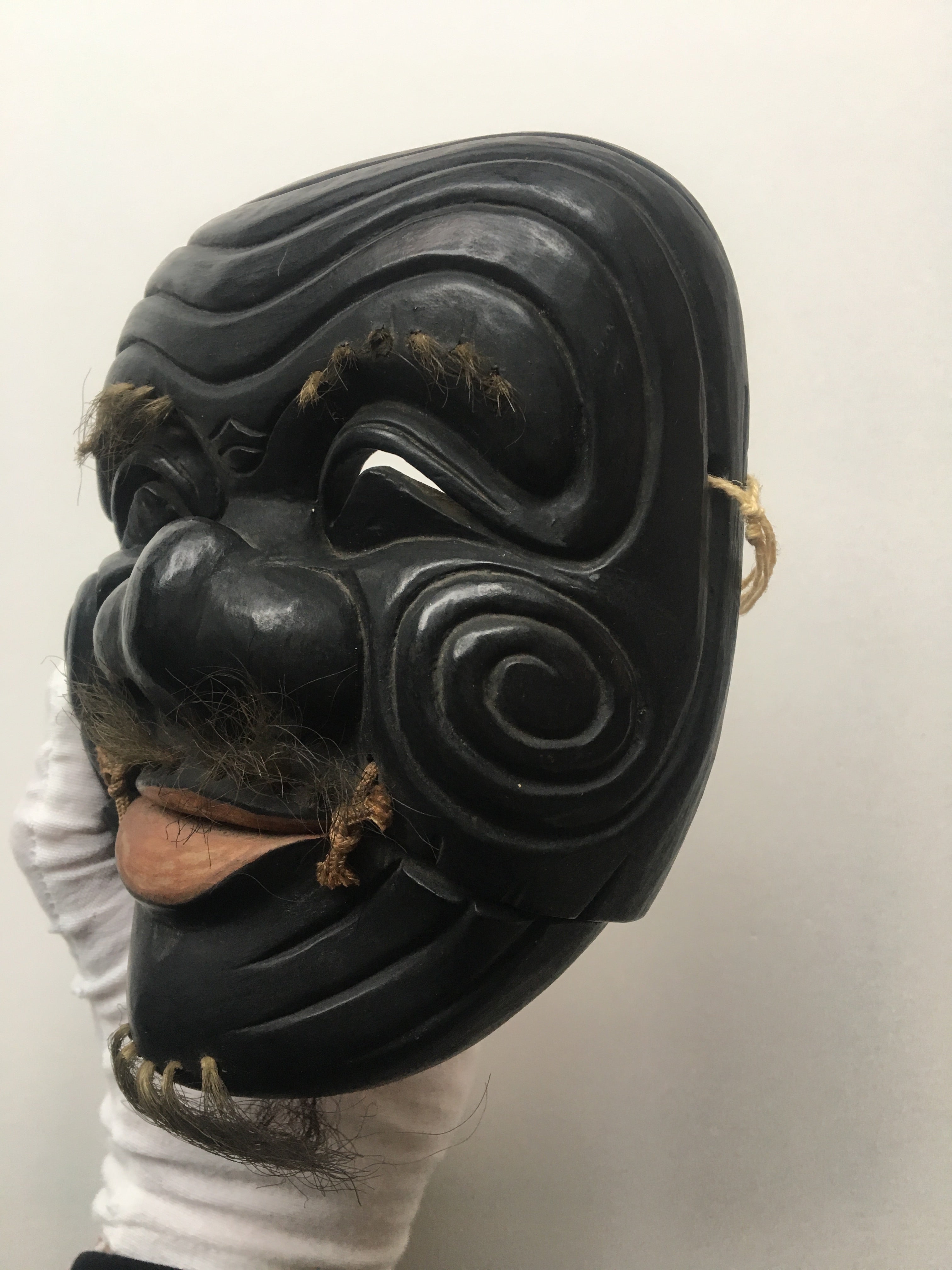 Hand carved wooden Noh Mask "OKINA" (old man)