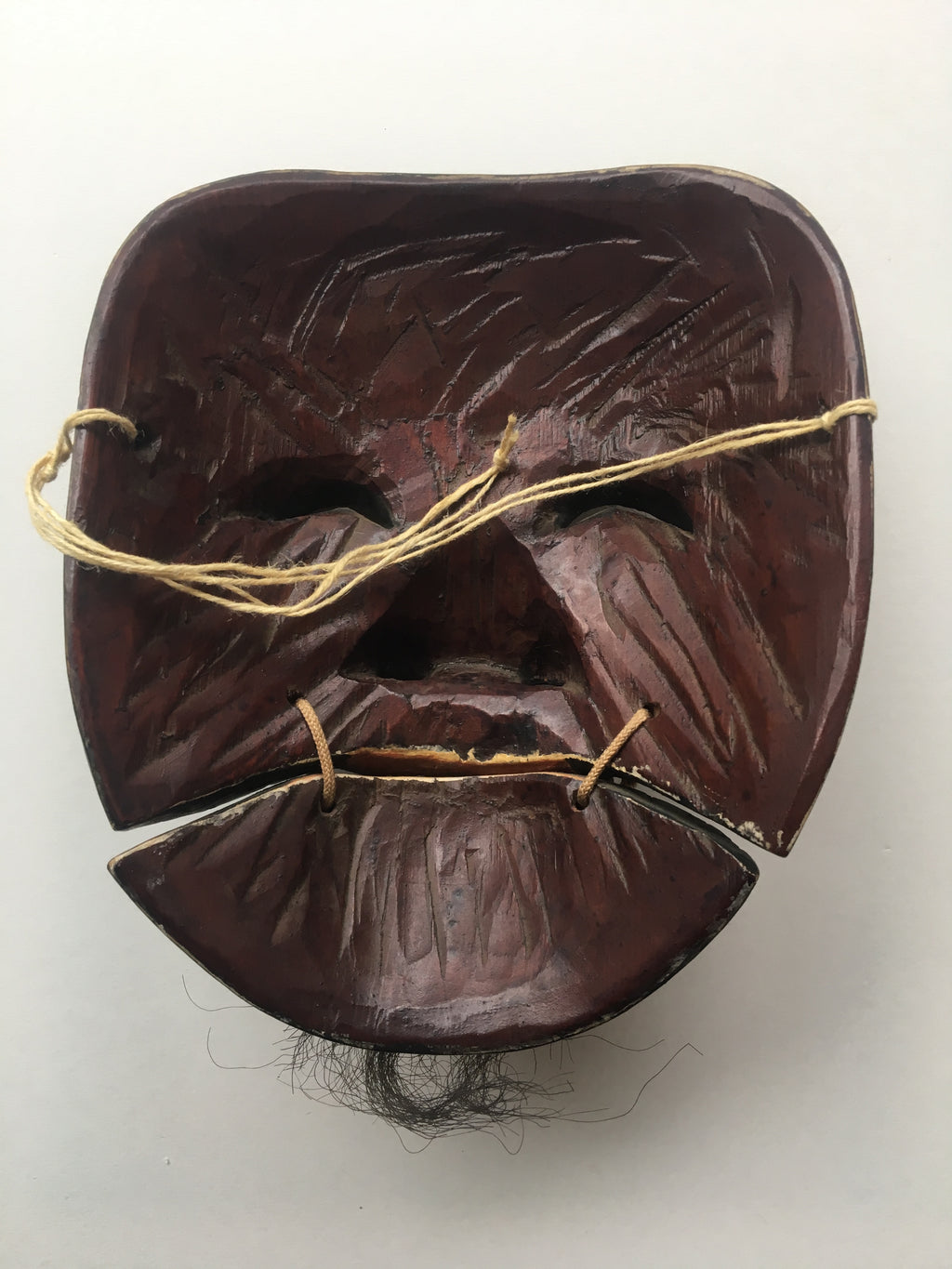 Hand carved wooden Noh Mask "OKINA" (old man)