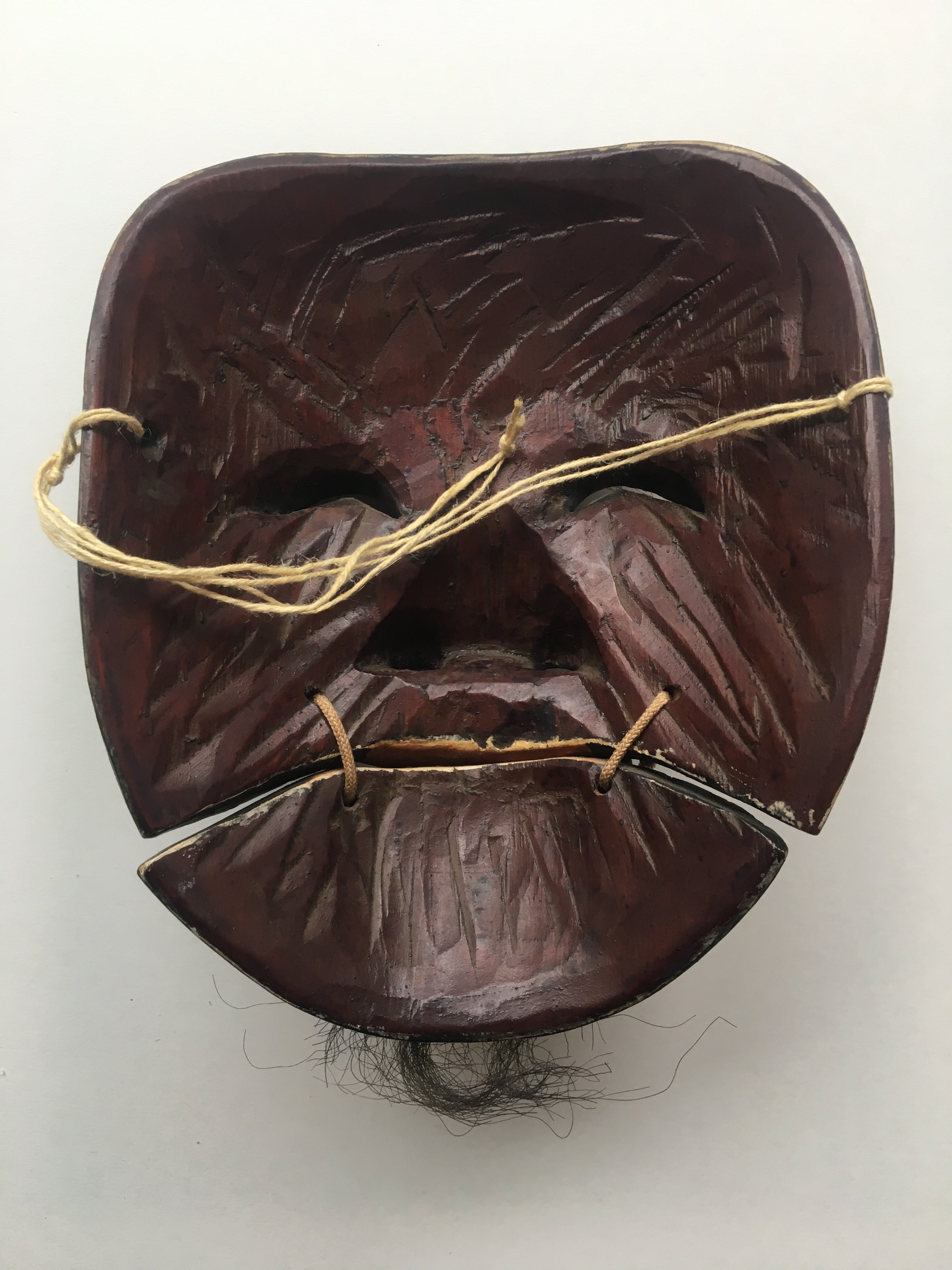 Hand carved wooden Noh Mask "OKINA" (old man)