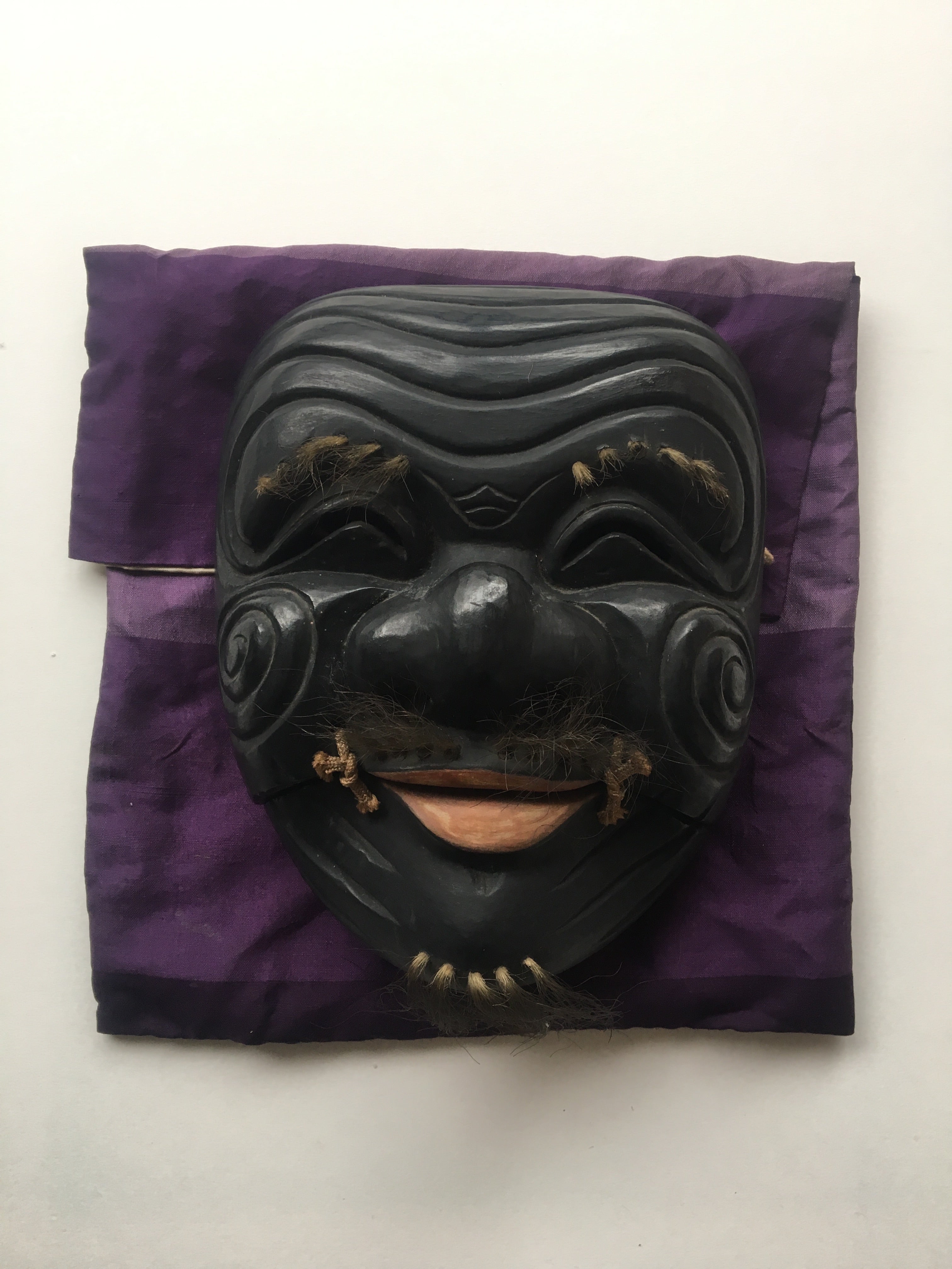 Hand carved wooden Noh Mask "OKINA" (old man)