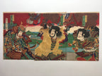 Ukiyo-e Woodblock Print / (Triptyc by Kunichika, 1885)