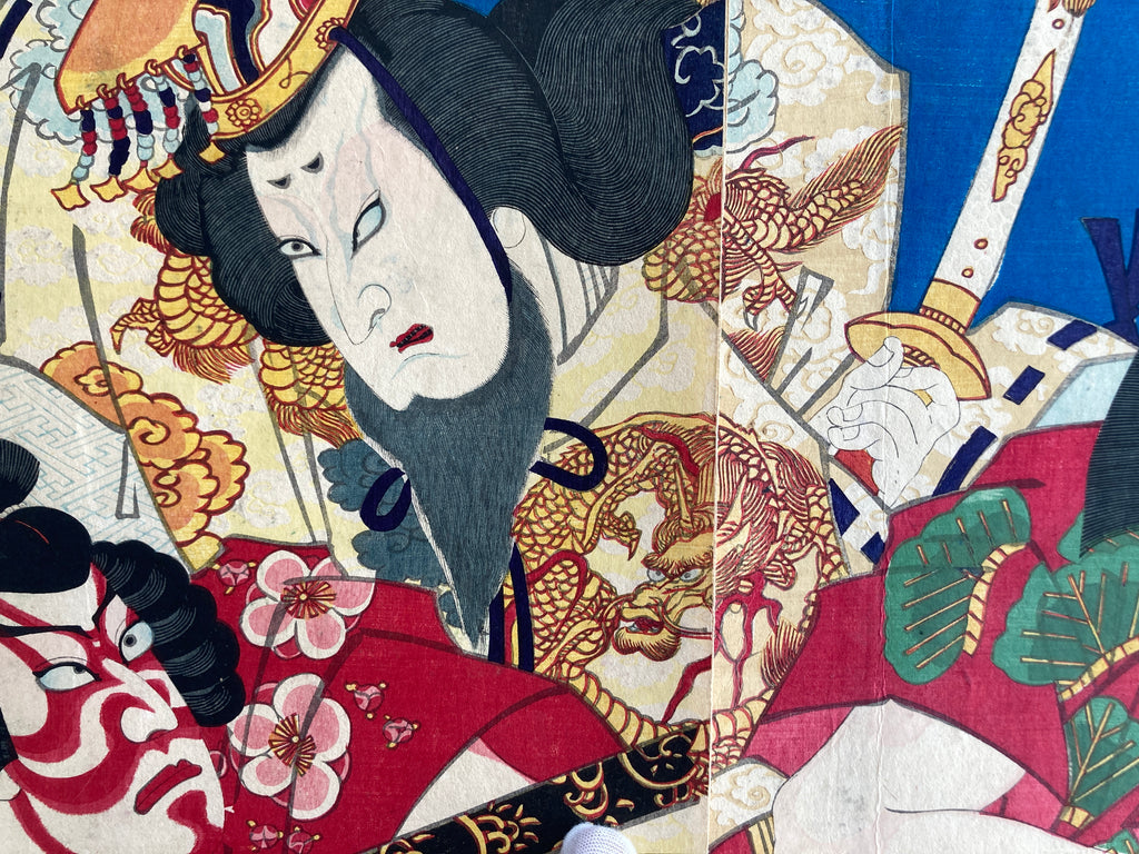 Actors Ôtani Shidô (Ôtani Tomoemon V) as the Ghost (Rei) of Nowaki-hime and Kawarazaki Sanshô (Kawarazaki Gonjûrô I) as Kongô Gorô