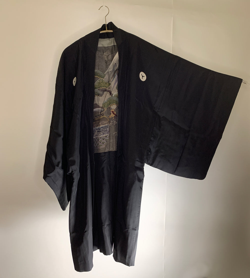 Vintage Black Fuji Silk Haori Kimono