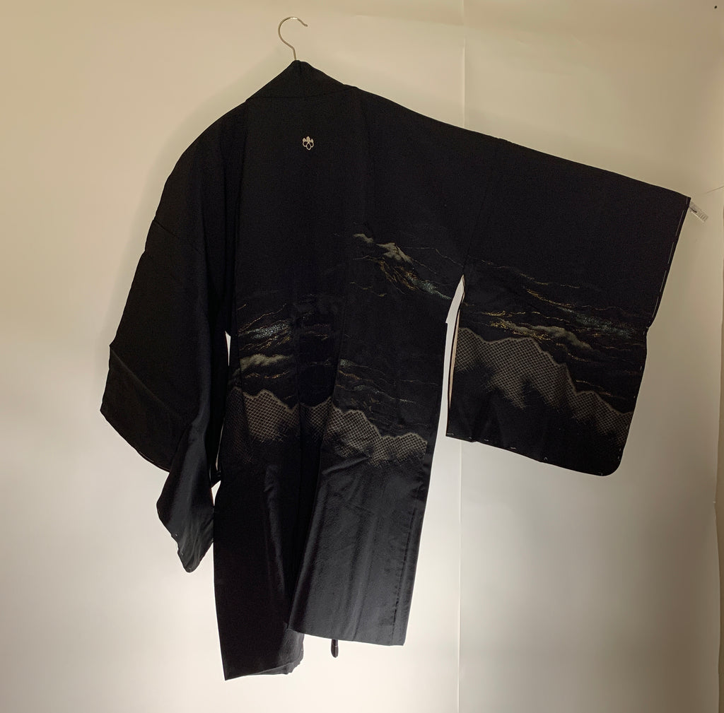 Vintage Black Landscape Silk Haori Kimono