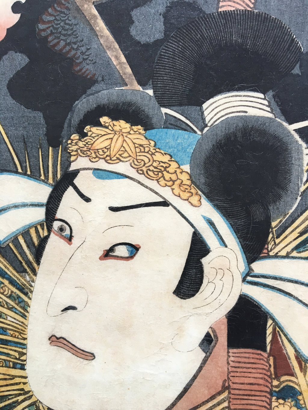 Actor Suketakaya Takasuke III (Sawamura Chôjûrô V) as Satomi Yoshizane. (Kunisada II, 1852)