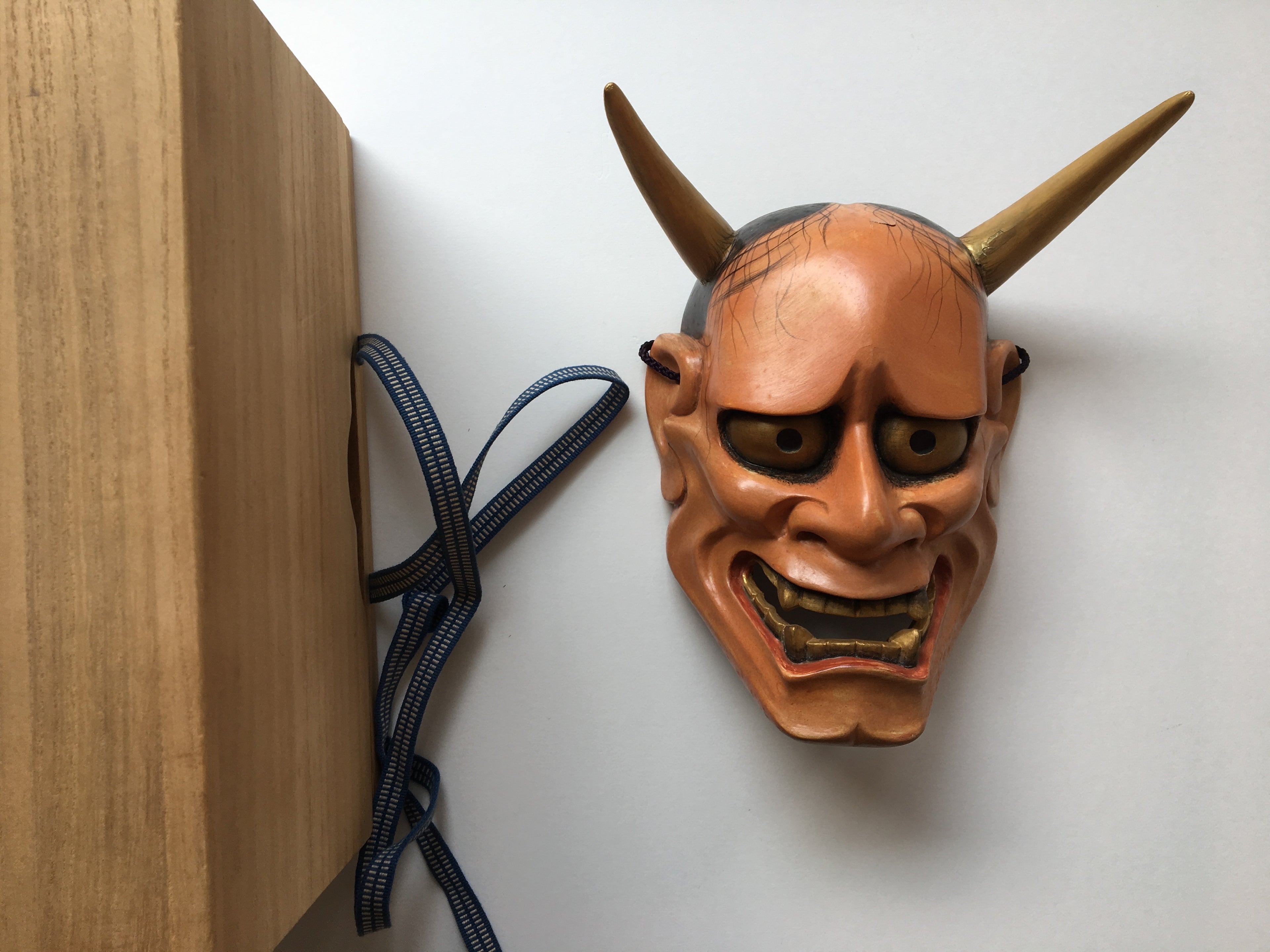 Hannya carved in wood with Paulownia Box.