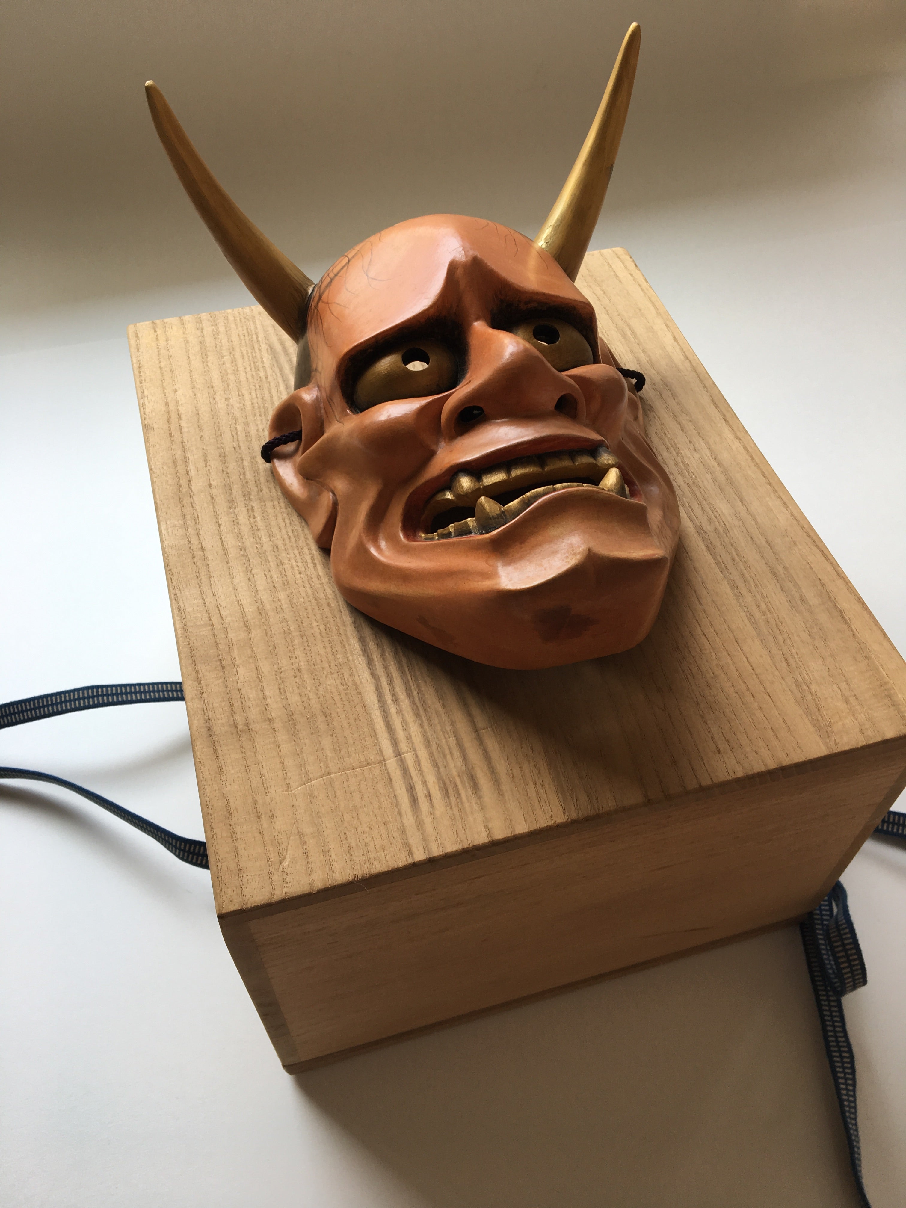 Hannya carved in wood with Paulownia Box.