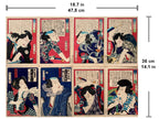 4 diptychs (8 prints) / UKIYO-E WOODBLOK PRINTS (Kunichika, 1870)