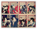 4 diptychs (8 prints) / UKIYO-E WOODBLOK PRINTS (Kunichika, 1870)