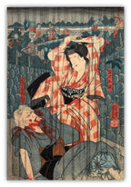Seki Sanjûrô III as Mikawaya no Giheiji no Obaa and Bandô Shûka I as Danshichi Okaji (Kuniyoshi, 1852)