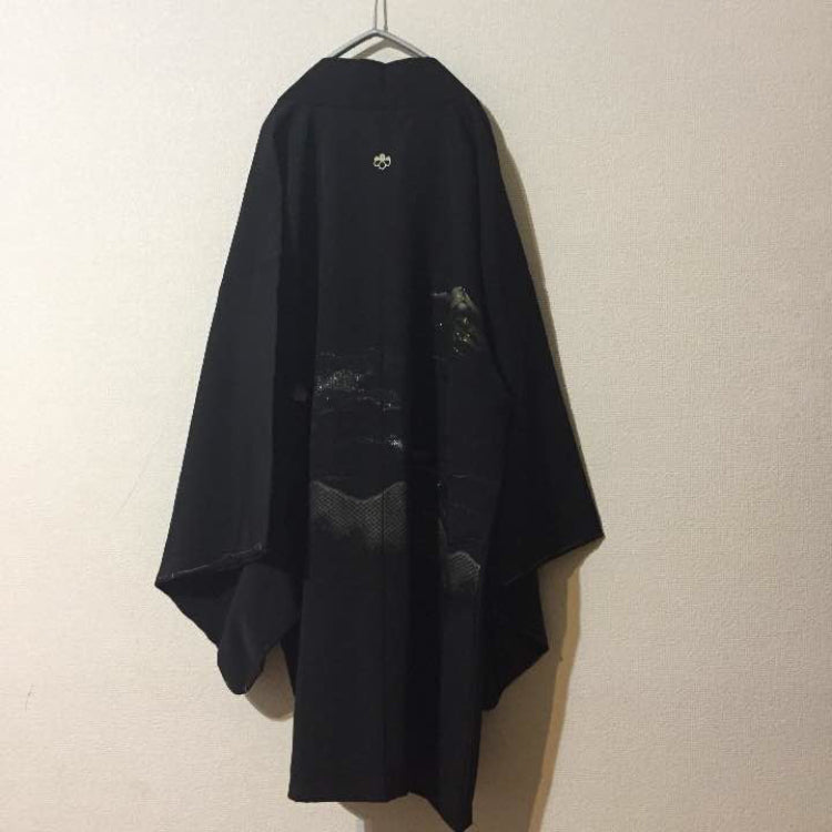 Vintage Black Landscape Silk Haori Kimono