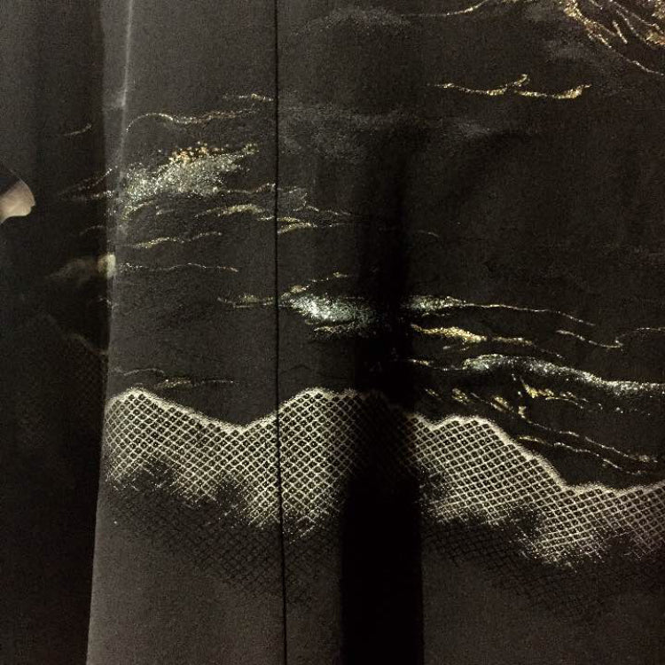 Vintage Black Landscape Silk Haori Kimono