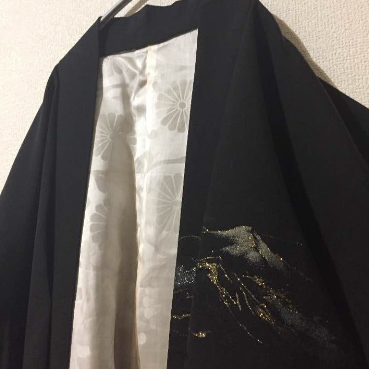Vintage Black Landscape Silk Haori Kimono